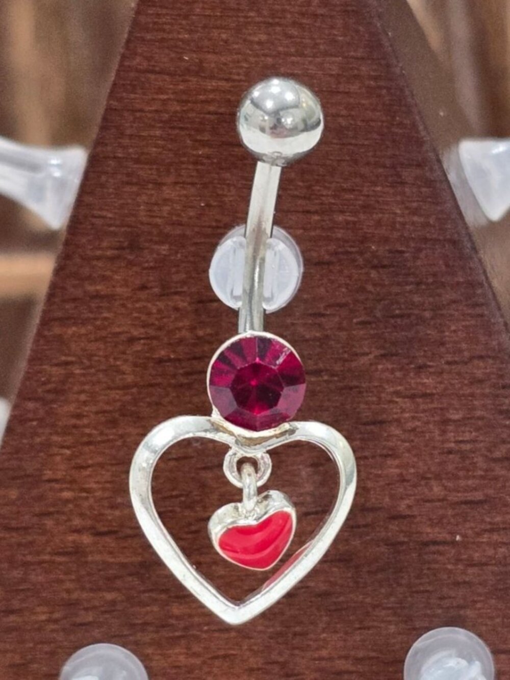 Painful Pleasures Red Gemstone Heart Dangle Navel Ring Gothic Alt Festival 14G